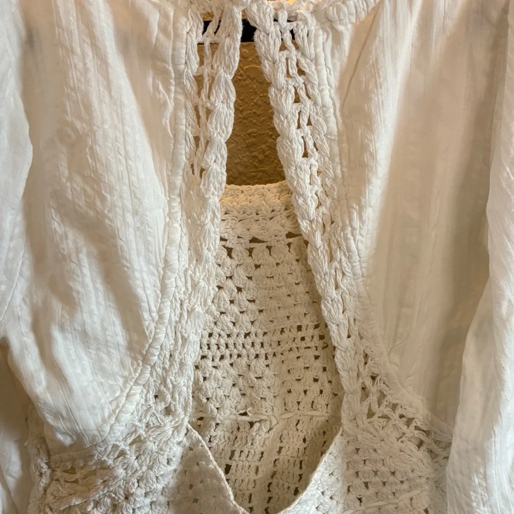 Free People White Crochet Peasant Blouse